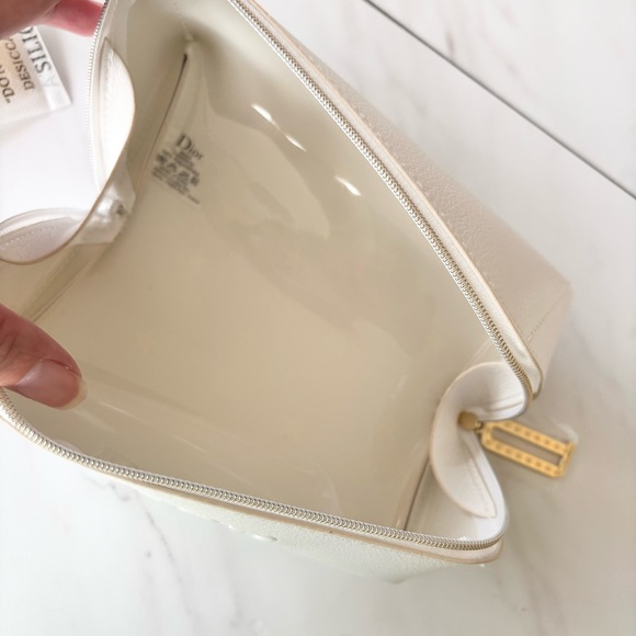 DIOR White Faux Leather Cosmetic Pouch Makeup Bag Case Embossed Logo New - Picture 12 of 16